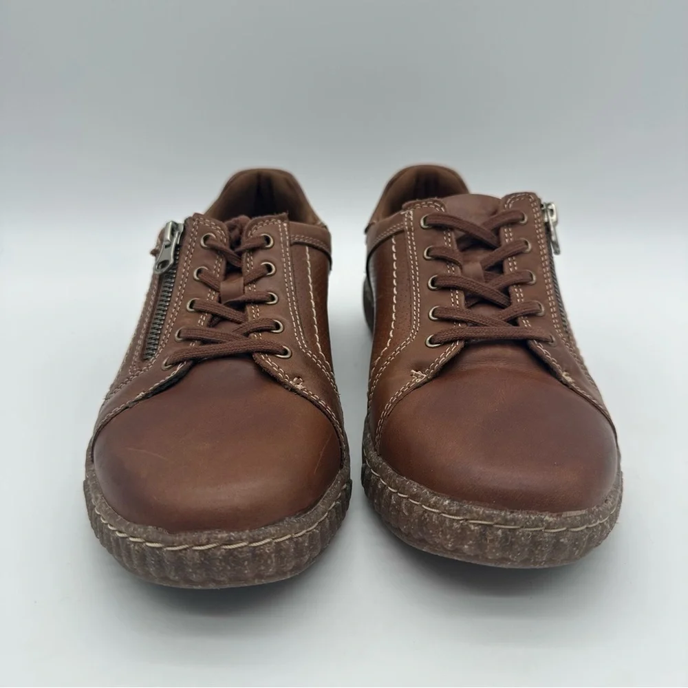Clarks Brown Leather Oxfords with Zipper Detail